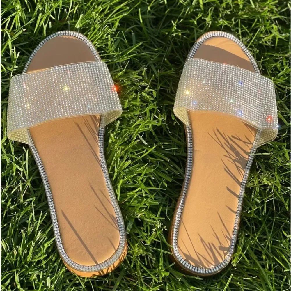 Nude Bling Slide Sandals - Picture 2 of 3